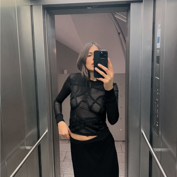 Zara Black Sheer Long Sleeve Sz M - Picture 1 of 2